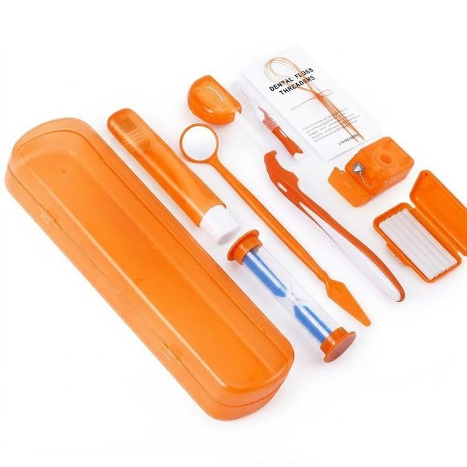 Net Bag Portable Orthodontic Care Kit Orthodontic Toothbrush Kit for Orthodontic Patient for Braces Travel Oral blue Care Kit Dental Travel Kit Interdental Brush Dental Wax Dental Floss (8 Pcs/Pack)-