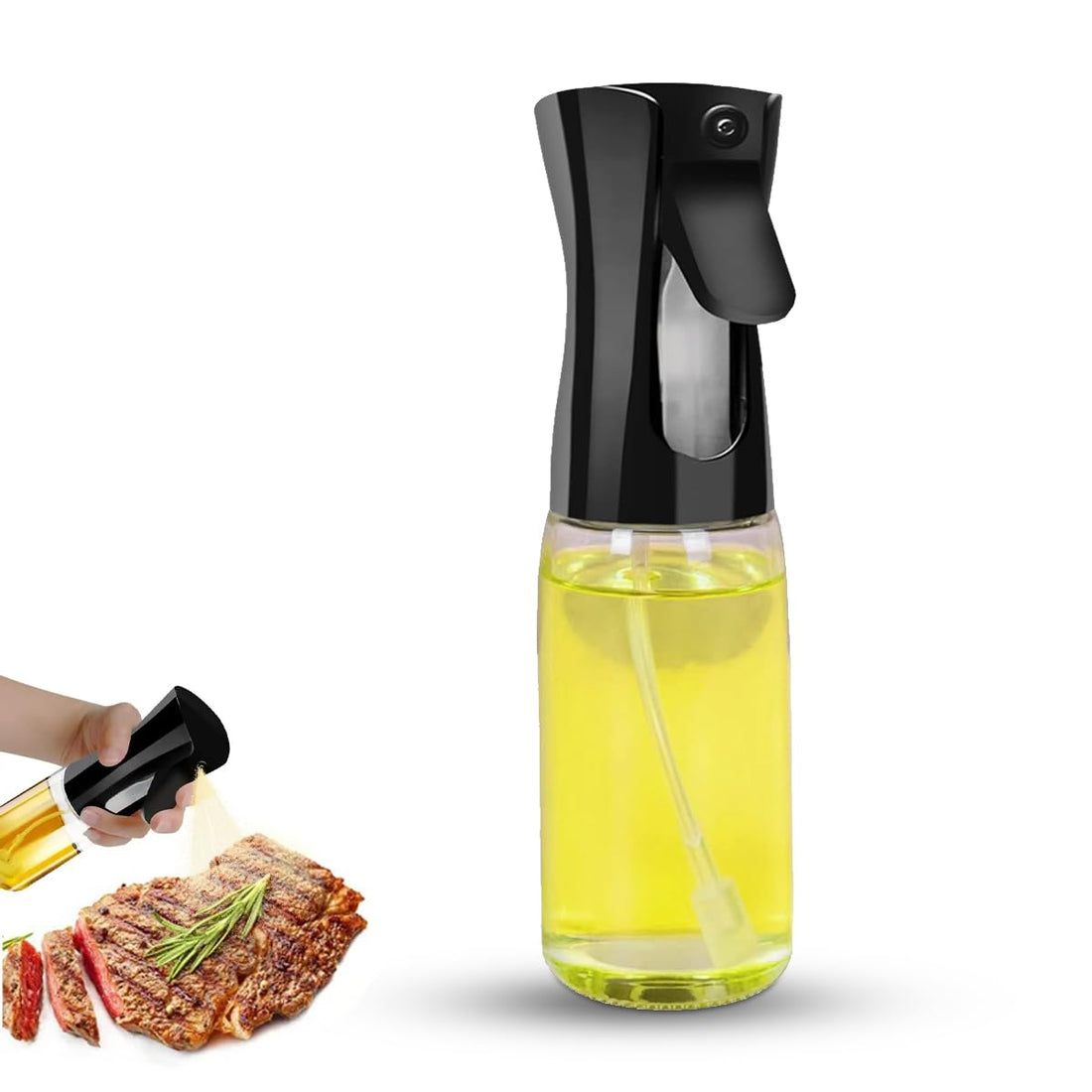 Oil Sprayer Bottle - Wide Mouth Olive Oil Dispenser for Kitchen, Air Fryer, BBQ, Salad, Baking & Grilling - Controlled Spray Mister for Healthy Cooking. 220ml (Black)