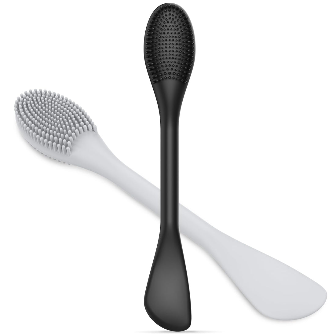Silicone Facial Cleansing Brush - 2PC Double Ended Exfoliator for Deep Pore Cleaning, Blackhead Removal & Makeup Application - Soft, Hygienic & Waterproof Face Scrubber Massager(Black+Gray)