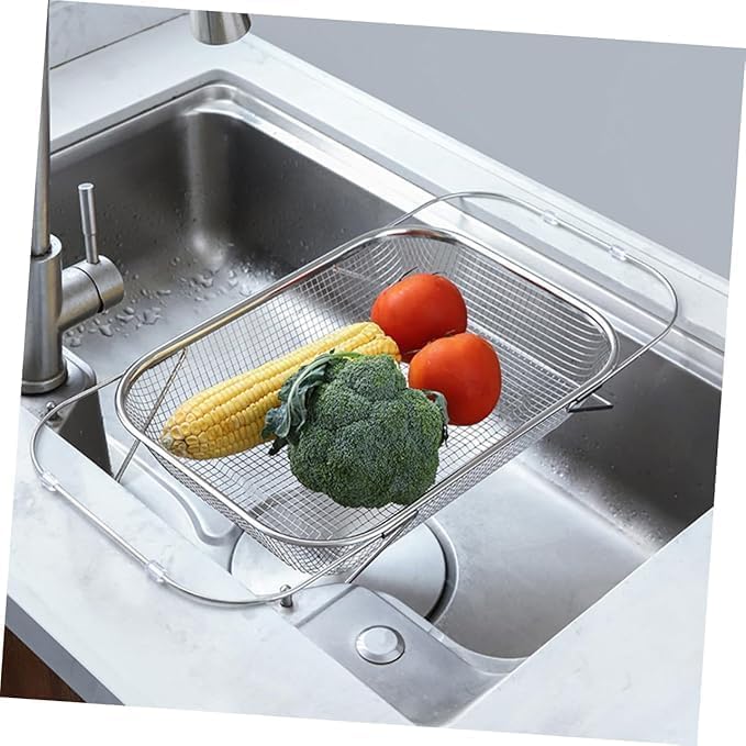 AREXOL Stainless Steel Kitchen Sink Rack, Adjustable Dish Drainer Basket, Rustproof, Multifunctional, 50g, White