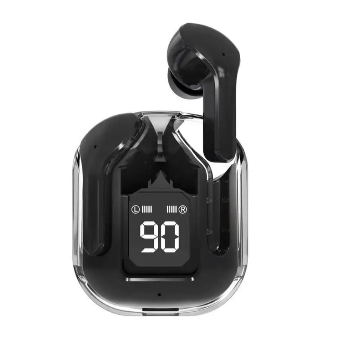Earbuds Ultrabods max, Wireless, Wired Earphones Transparent with Deep Bass, Stereo Sound, Bluetooth Headphone with Charging Case, White, Black and Pink (black)