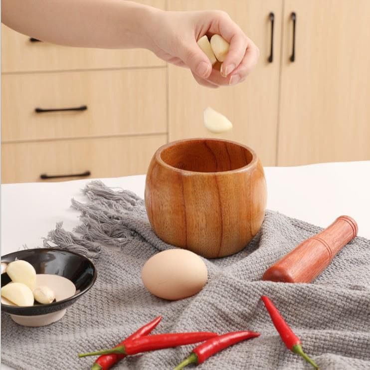 Generic Wooden Mortar and Pestle Set for Kitchen, Heavy-Duty Spice Grinder, 11 cm .bar
