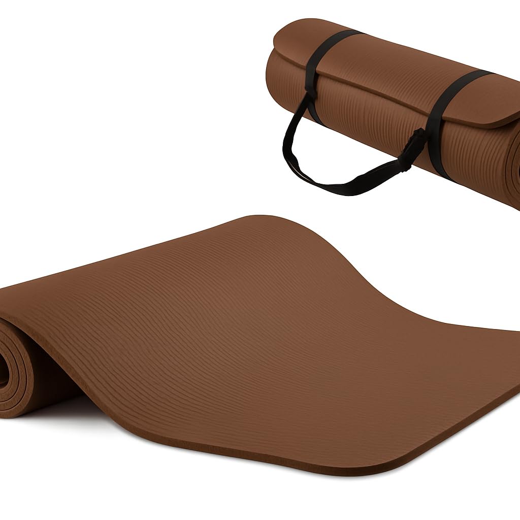 Elegant Home TPE Yoga Mat 8mm Non-Slip, Eco-Friendly Yoga and Exercise Mat for Fitness, Pilates, Home & Gym Workouts – Brown – 173×61cm