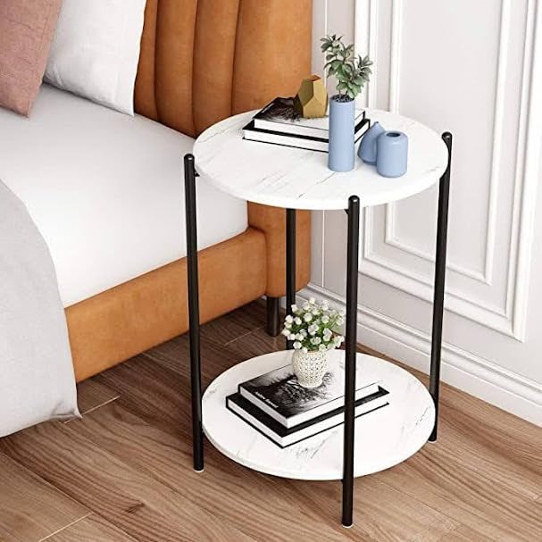 Generic Modern Round End Table, White, Medium, 35cm D x 31cm W x 61cm H, 4kg, POV701