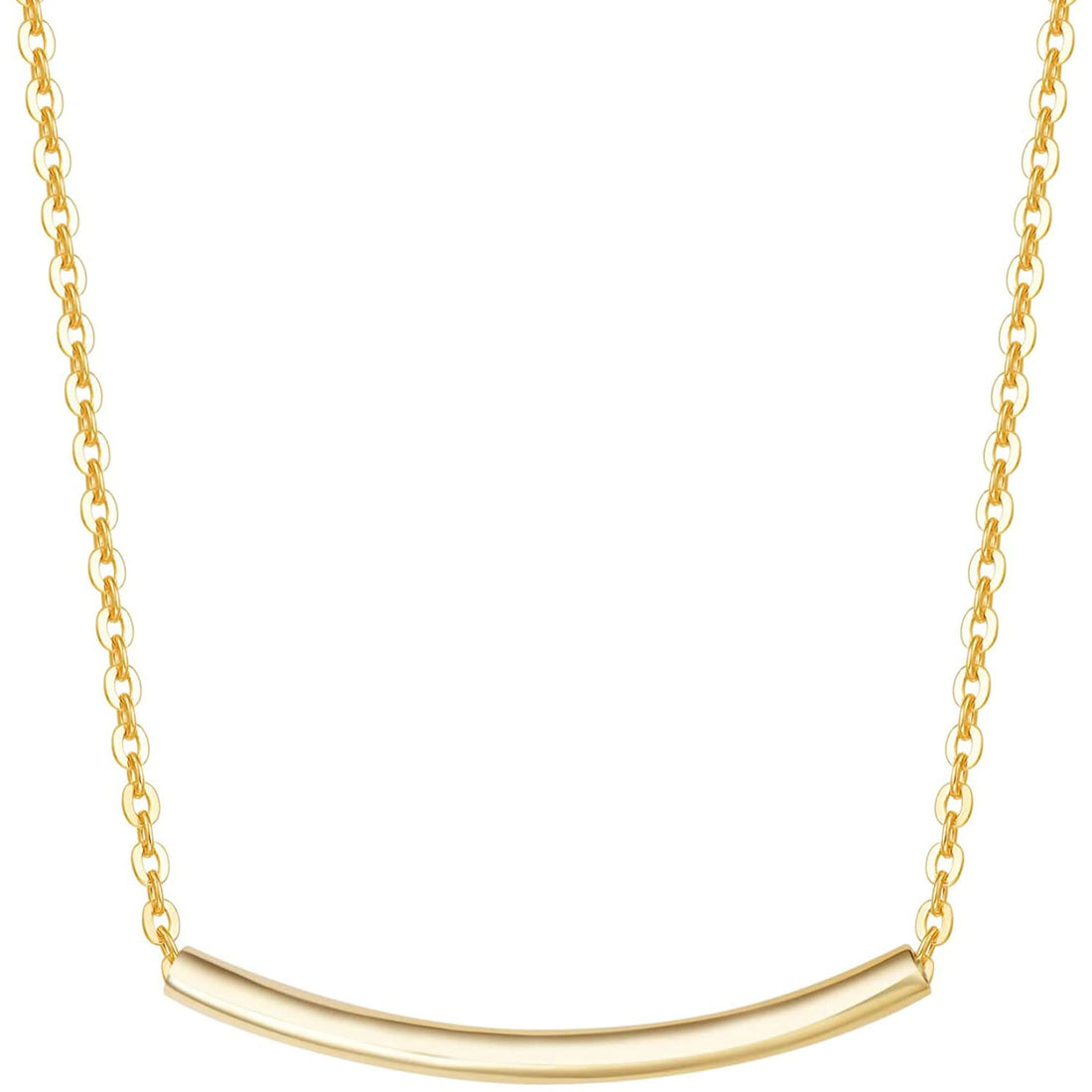 18K Real Gold Plated On Stainless Steel Classic Tube Curve Bar Pendant Simple Basic Daily Wear Necklace Jewelry for Women By Julia Store