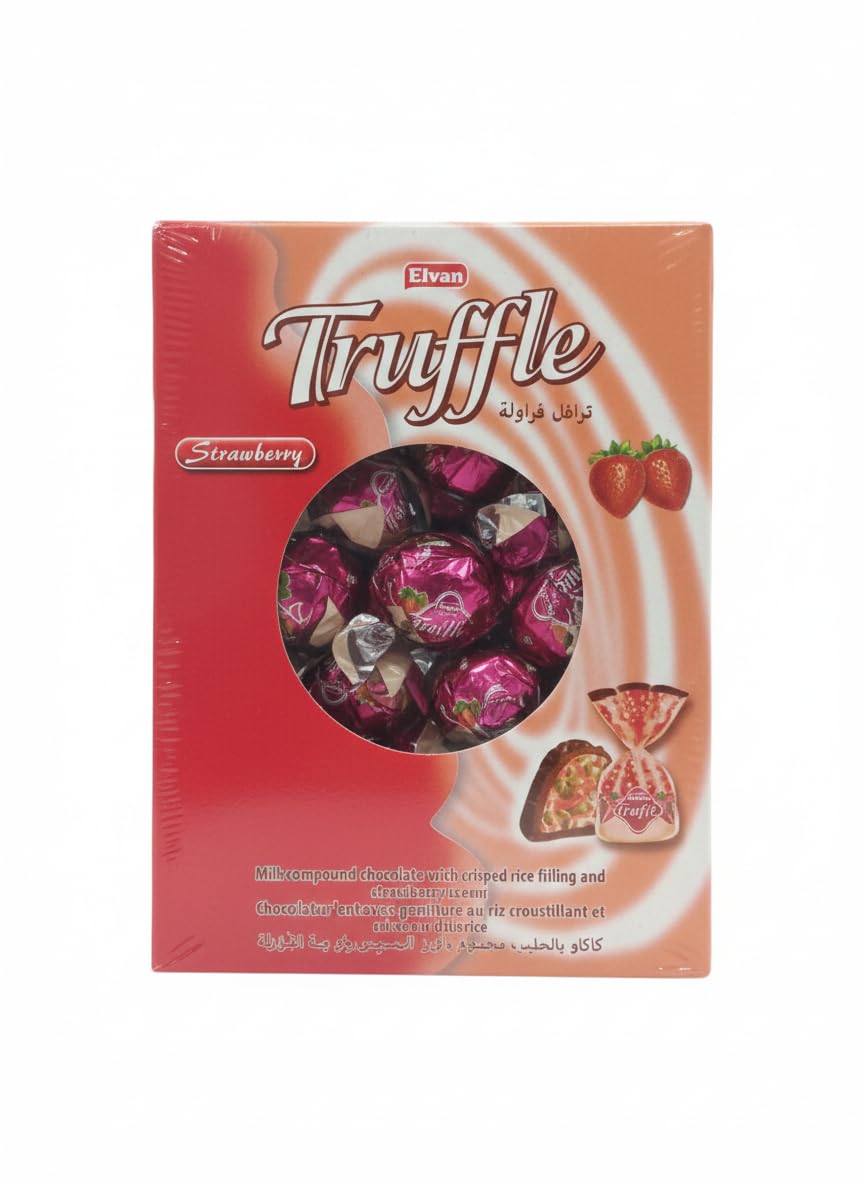 Elvan Truffle Milk Chocolate with Crispy Rice Filling and Strawberry, Strawberry Flavor, 1300 g