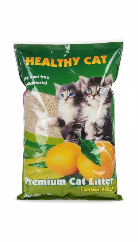 Healthy Cat Premium Cat Litter, 99% Dust Free, Antibacterial, Scented, 5L (Lemon)