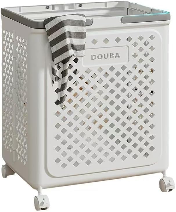 Laundry Basket with Wheels and Handle, Plastic Foldable Laundry Hamper, Versatile Portable Storage Basket, Durable and Practical for Laundry and Bathroom