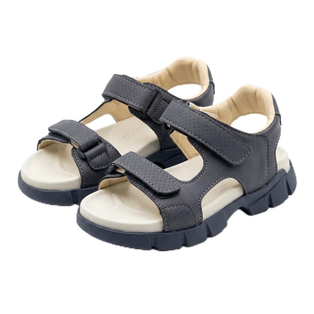 Boys' Leather Sandals with Straps, Open Toe, Black and Brown, Casual Summer Footwear 703