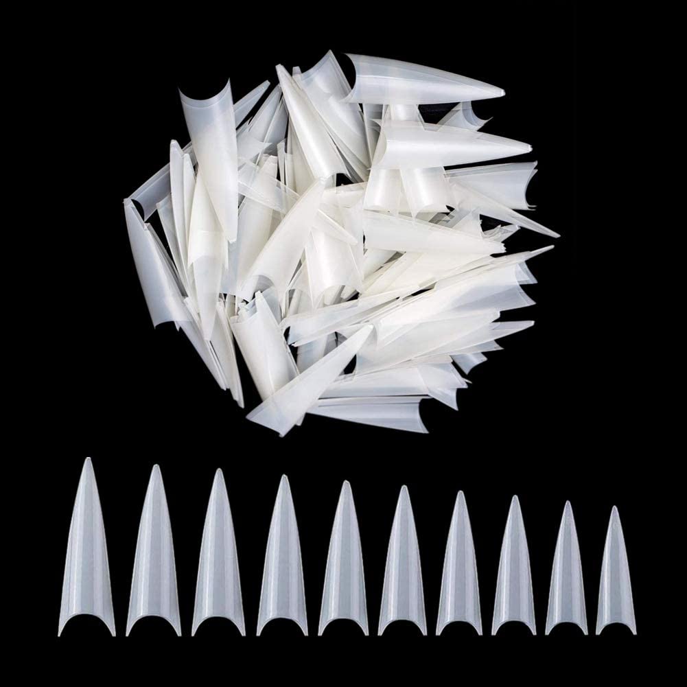 500pcs Acrylic Medium Long Stiletto Nail Tips Easy Coffin Nails Sharp False Nail Art Tips For Nails Salon (Natural)