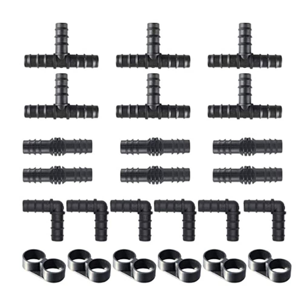 24/34Pcs Connectors Plastic Pipe Hose Irrigation Connector 16 MM(0.63 inch) Mixed Connectors for Garden Irrigation Systems