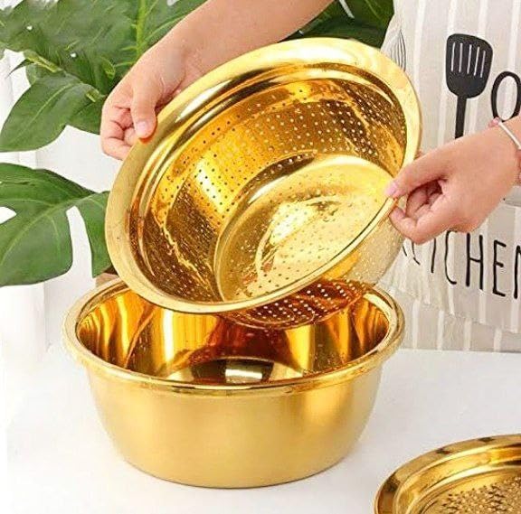 Generic Stainless Gold Stand Mixer and Strainer Set - for an Efficient and Organized Kitchen Experience! 床床 - Generic