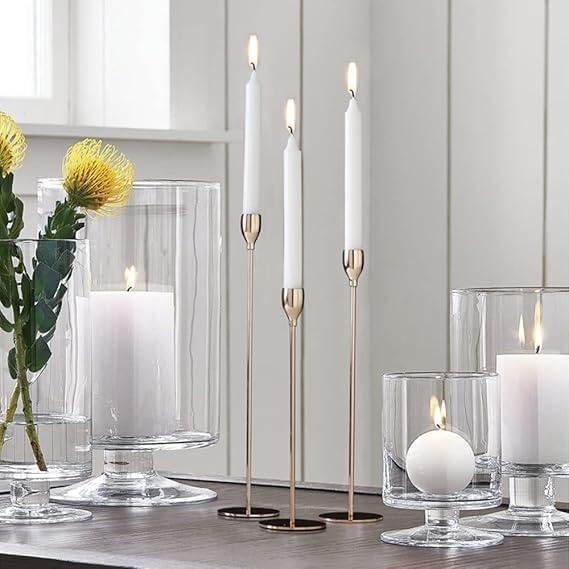 Tall Candle Holders - Elegant Metal Touch Set of 3 Adds luxury to your interior home decor design with a modern touch Home Decor Candle Holders Set (جولد)