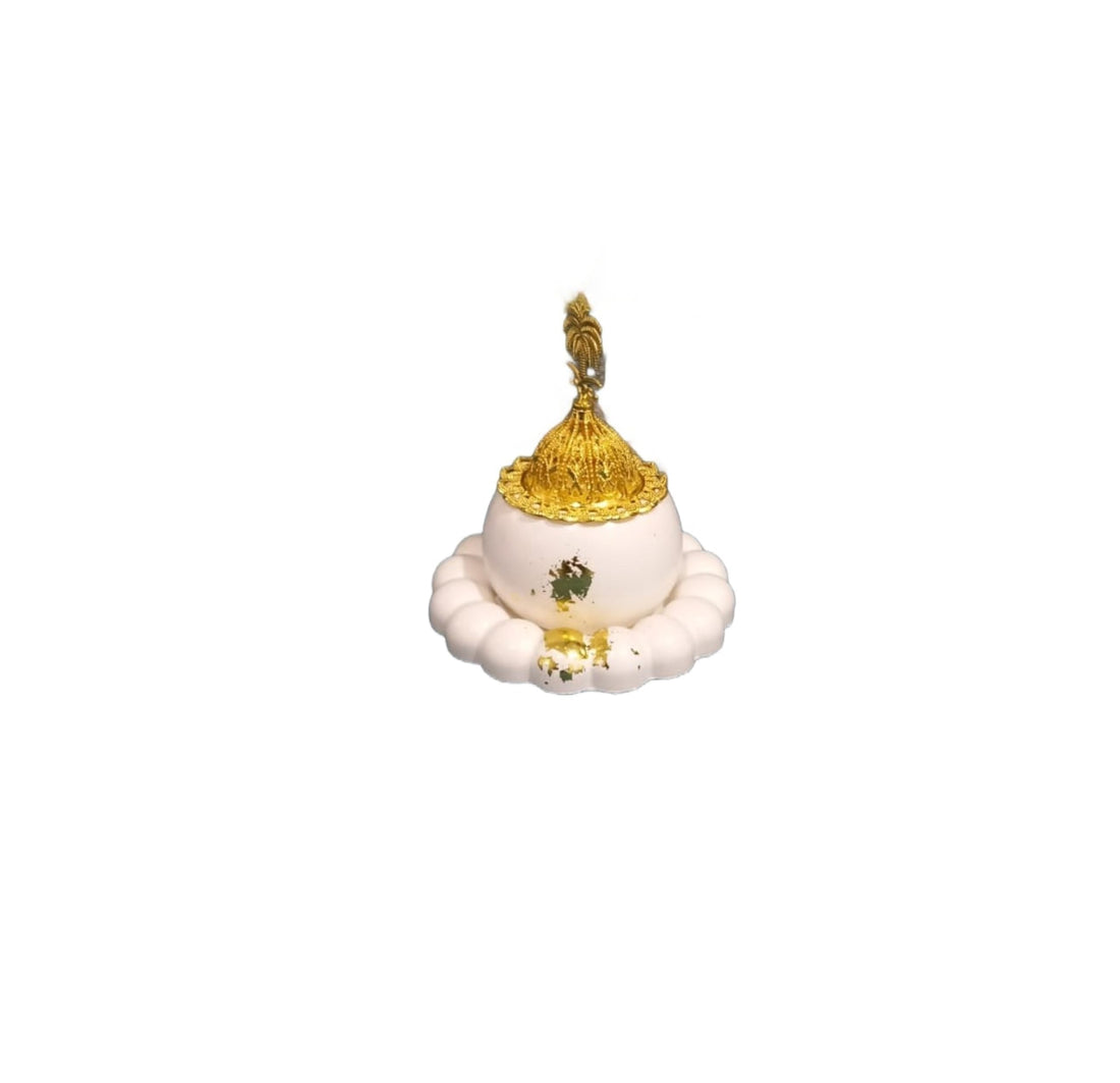 Elegant White Gypsum Incense Burner with Golden Arabisc and base (11)
