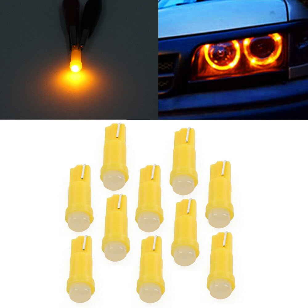 Safaya T5 LED Bulb Kit, Dashboard Lighting, Yellow Light, 10-Pack, Universal T5 Base, Modern LED Technology, High-Quality Car Interior Lights, Energy Efficient, Universal Fit