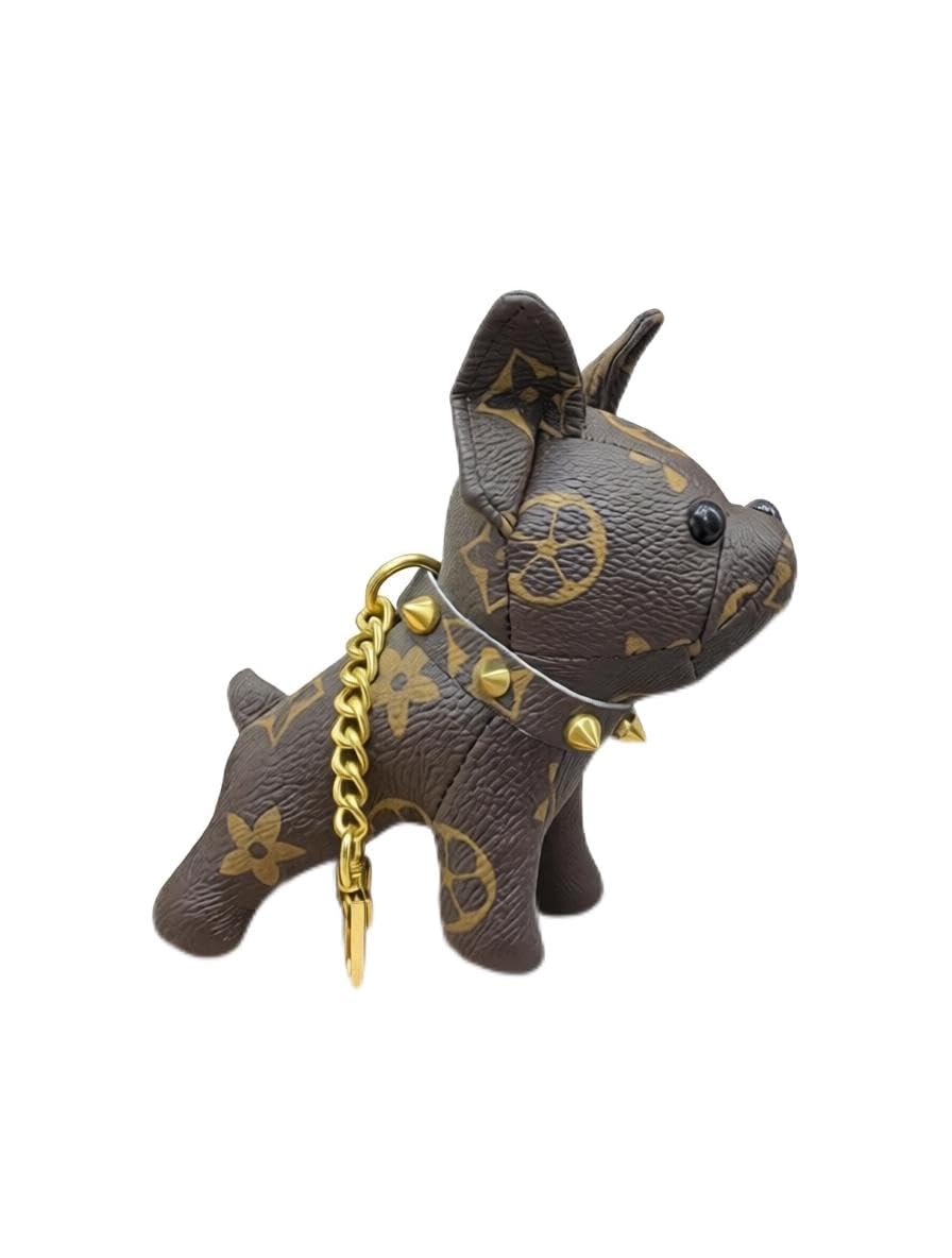 Plush Dog Charm - Soft cotton plush French Bulldog keychain with leather detailing, ideal for bags, keys, or as a trendy decorative accessory