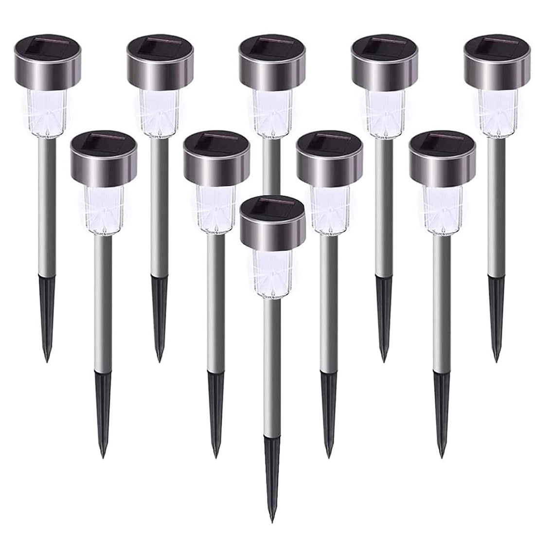 UMEXUS Outdoor Solar Pathway Light, 10 Pack LED Solar Powered Bright Stainless Steel Waterproof Garden Lamp Lights for Lawn, Patio, Landscape, Yard, Walkway, Driveway Decorative Cool White