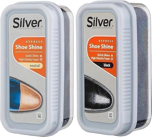 Silver Express Shoe Shine Sponge- Extra Large Instant Shine Sponge for Shoes, Boots, Bags & More- 6mL, Black & Neutral