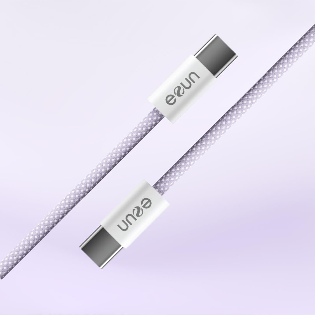 eeun Braided USB-C to USB-C, PD 100W Fast, 480Mbps Data Transfer, 2 years warranty (Light Purple)