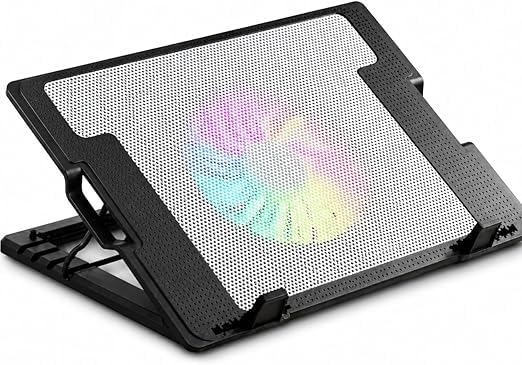Laptop Cooling Stand with USB Fan, Adjustable Notebook Cooler Pad with LED Light, Quiet Air Flow and Anti Slip Base for Desk, Office, Study and Gaming ZR450