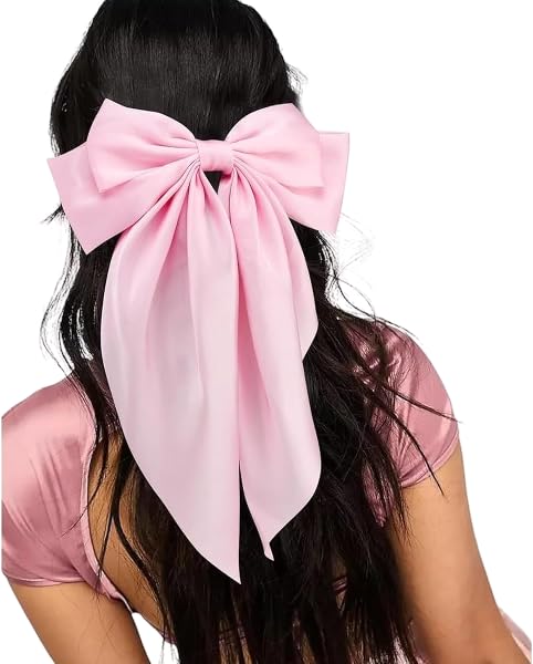 Satin Hair Bow, Luxury Satin Fabric, Soft and Stylish, Suitable for Daily and Formal Looks(Light Pink)