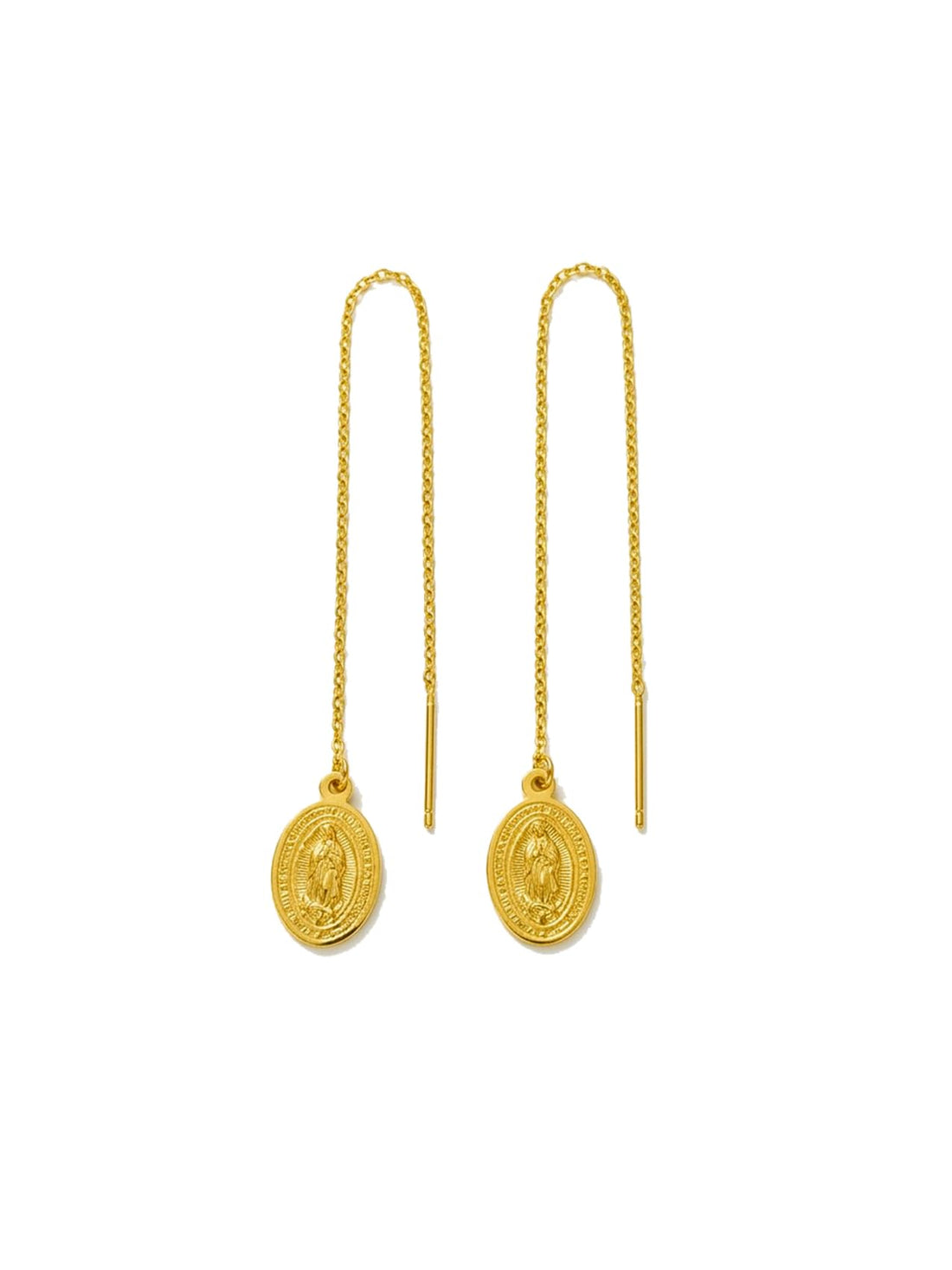 Julia Store 18K Gold Plated Stainless Steel Vintage Virgin Mary/Small Cross/Jesus Christ Religious Christian Jewelry Oval Catholic Orthodox Christian Pull Through Threader Earrings