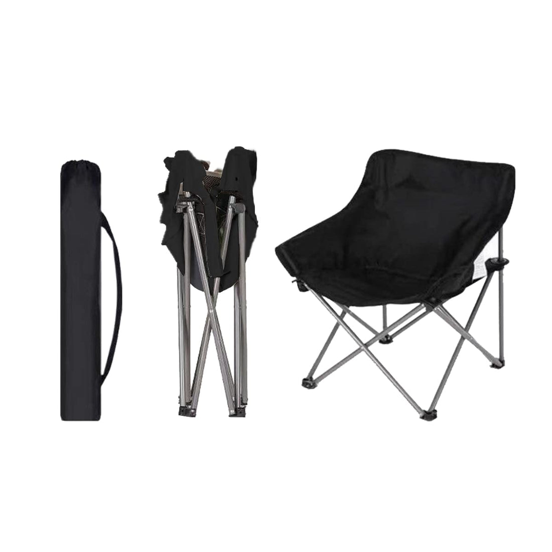 ALMEKAQUZ Portable Folding Chair, Outdoor Lightweight Moon Fishing Picnic Chair, Beach Back Chair, Camping Recliner, Trips Chairs With Storage Bag(Black)