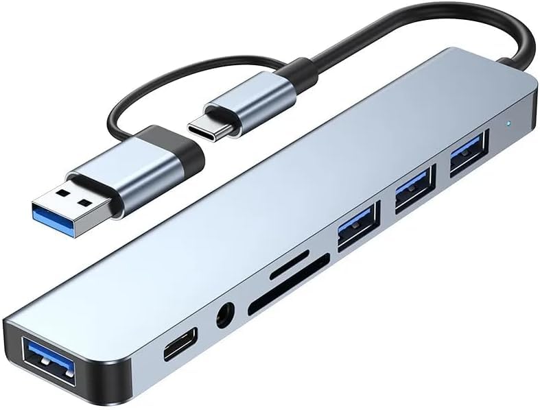 KM Technonlogy USB C Hub, 8-in-2 USB Splitter Multiport Adapter Dock with USB 3.0, 2.0, USB-C Data, 3.5 Audio, SD/TF Card Reader, Multiple USB-Hub Compatible With MacBook, Laptop, Computer, iMac, iPad