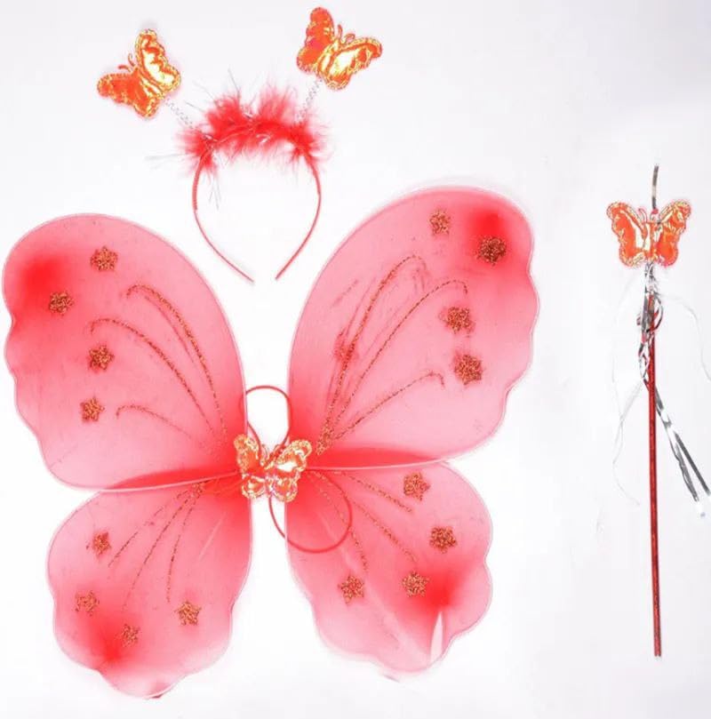 Girls Angel Wing Costume Wand Headband Party Costume Set of 3 Pieces - White
