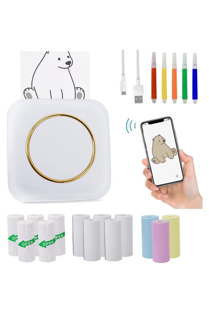 Mini Bluetooth Thermal Label Printer with 13 Sheets Thermal Self Adhesive, 19 Sheets, Wireless Inkless Printer, Pocket Note Label Maker for Mobile Phones