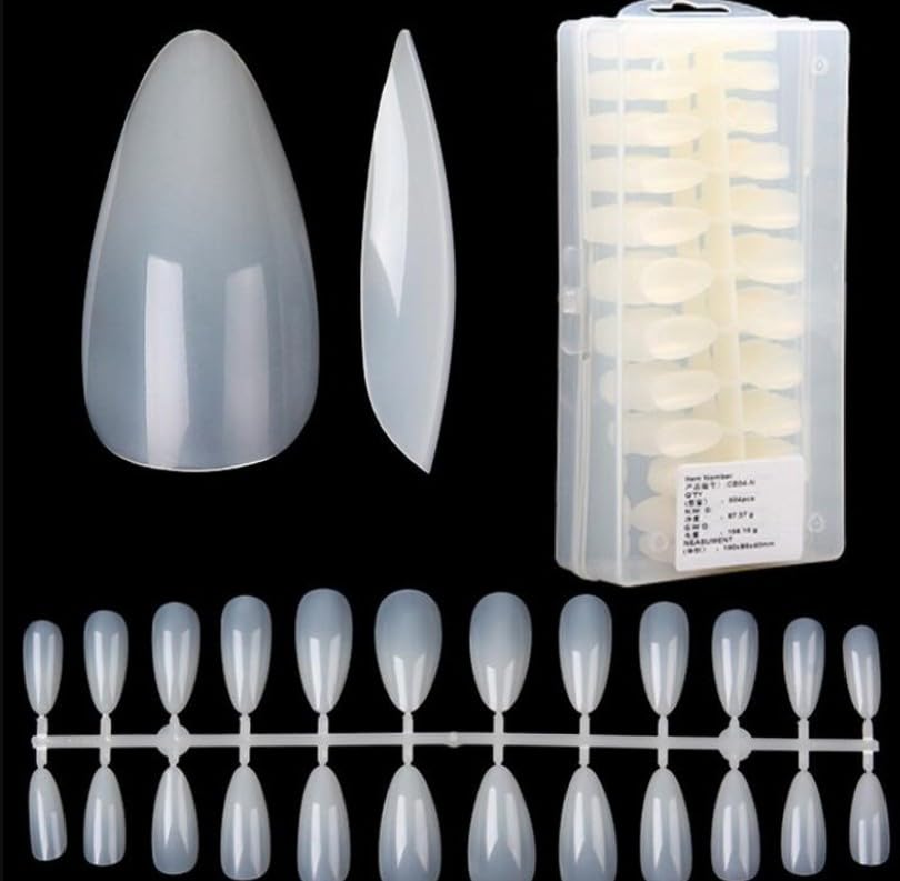 240pcs Fake Nails Oval Shape Full Cover Stiletto Fake Nail Tips False Nail Art Tips For Practice Hand Display Nails Art Gel Design - almound color