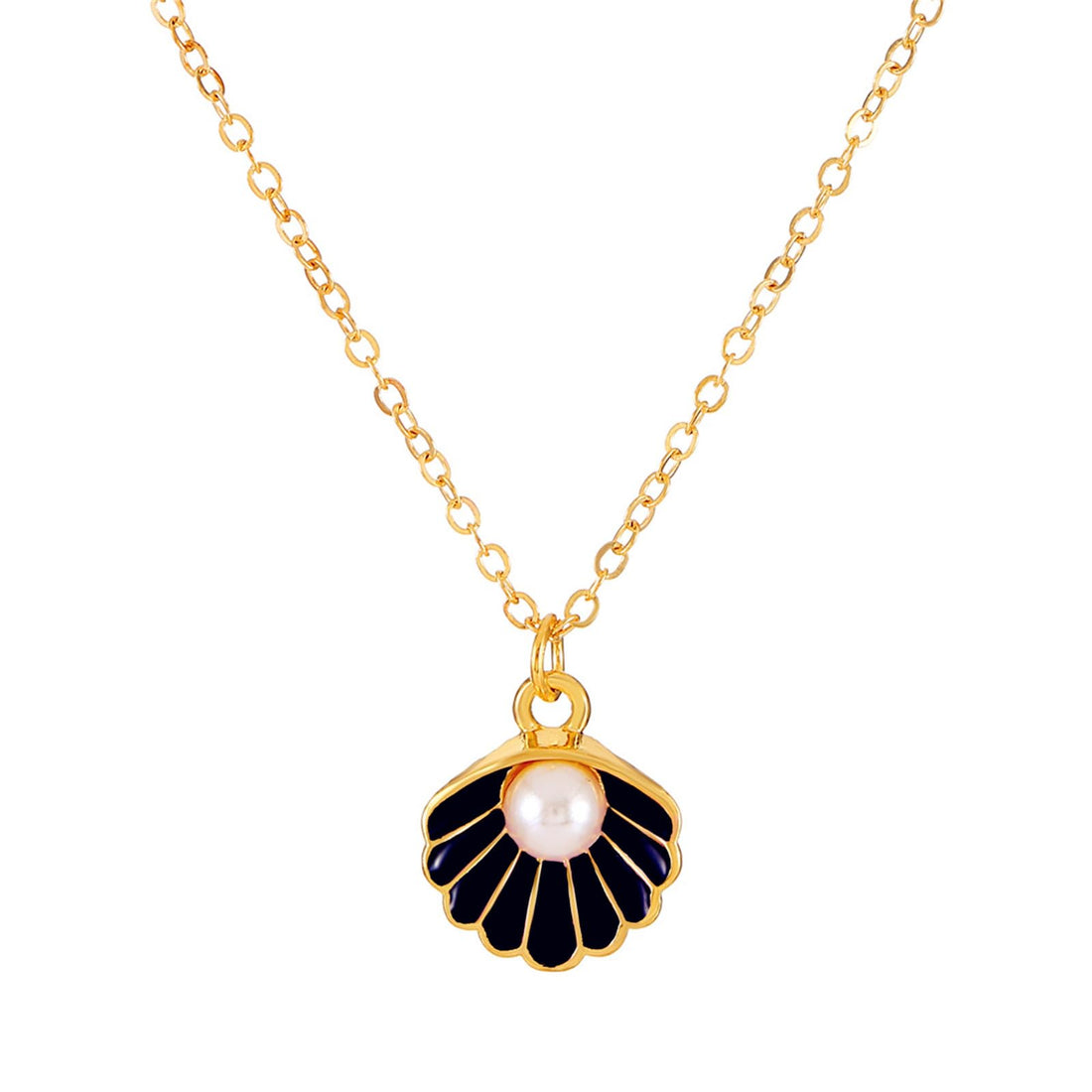 Seashell Pearl Pendant Necklace Gold Plated Boho Enamel Pink Blue Scallop Sea Shell Starfish Ocean Animal Chain Necklace for Women Hawaiian Summer Beach Holiday Fashion Jewelry Gifts