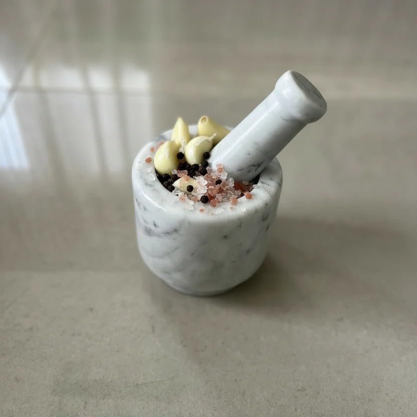 Marble White Mortar and Pestle Set, Kitchen Grinding Tool for Spices and Herbs