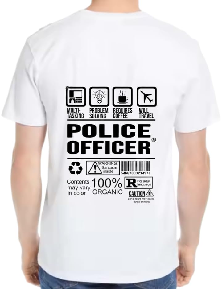 white oversize Youth T-SHIRT back art over size TEXT job work 40 police officer