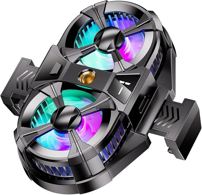 Dual Cooling Fan for Smartphones, Compatible with Android Devices, USB Connection, Digital Display, Adjustable Clip, Size 11.4 to 17.8 cm