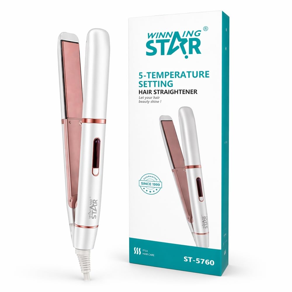 Winning Star - Professional 2-in-1 Ceramic Hair Straightener and Curler 42W - White & Rose Gold - A1-635