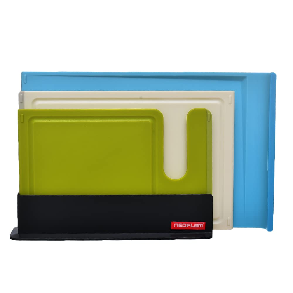 Neoflam Puli Plastic Cutting Board Set with Stand, 3 Pieces - Multi Color