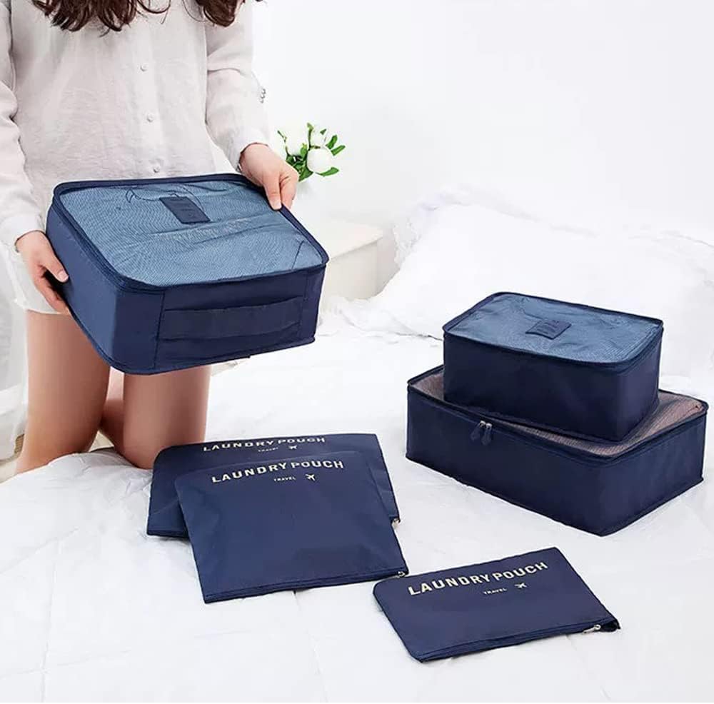 6 Piece Travel Luggage Organizers and Accessories Set Waterproof Storage Bags Laundry Bags, Grey, Synthetic (Navy)