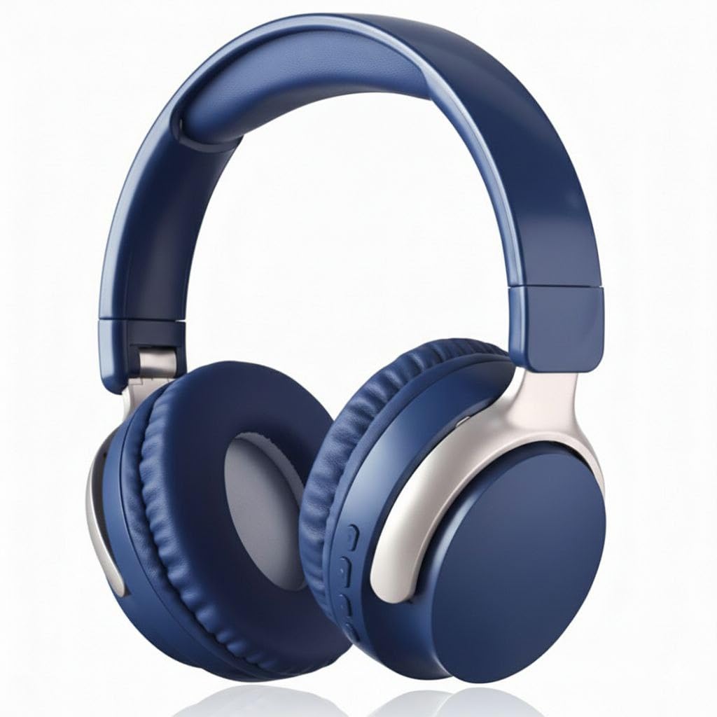 Wireless Bluetooth Headphone - with RGB lighting LED - Over Ear Stereo Music Headset with Memory Card Support, Gaming Headphones -with Built-in Microphone SD-1103 - هيدفون - هدفون (Navy Blue)