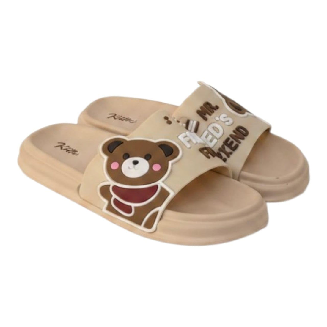 Soft EVA Women's Rubber Slippers Lightweight Bear Print Multicolor Comfortable Daily Use Summer 2026 (Beige, 39)