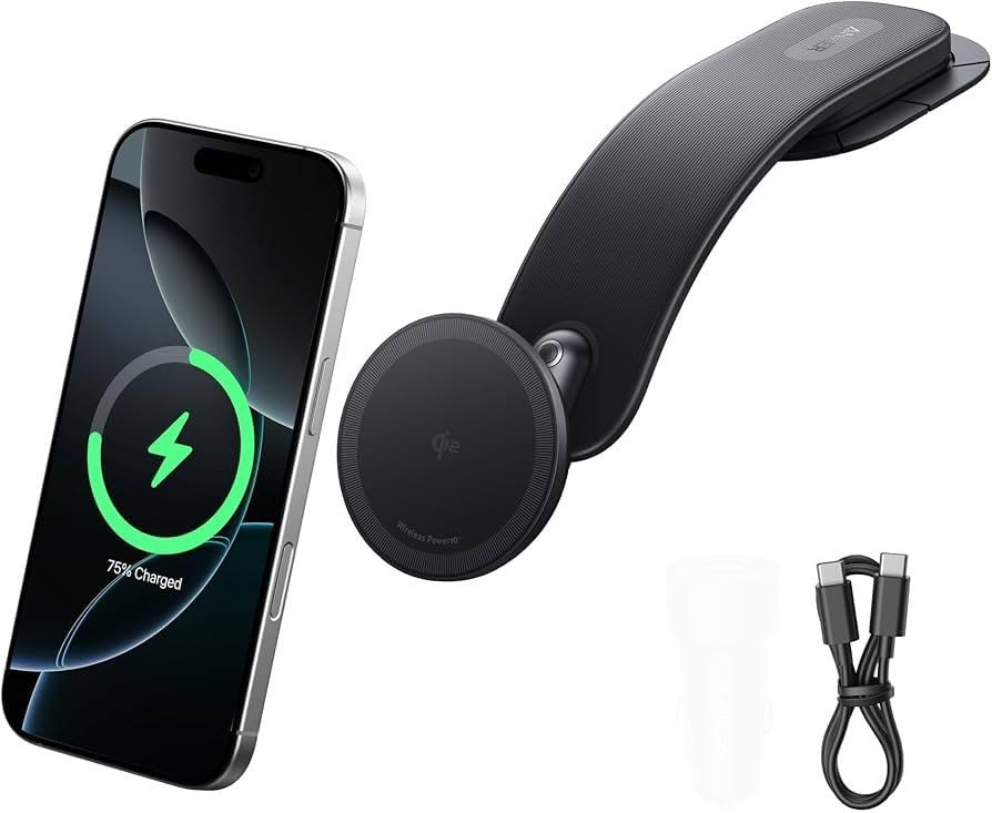Anker Nano Wireless Car Charger, 360° Adjustable Magnetic Charger, Removable Pad, 15W Qi2 Fast Charging, Heavy Duty Metal Holder, for iPhone 16/15/14/13/12 Series (Without Power Supply Charger)
