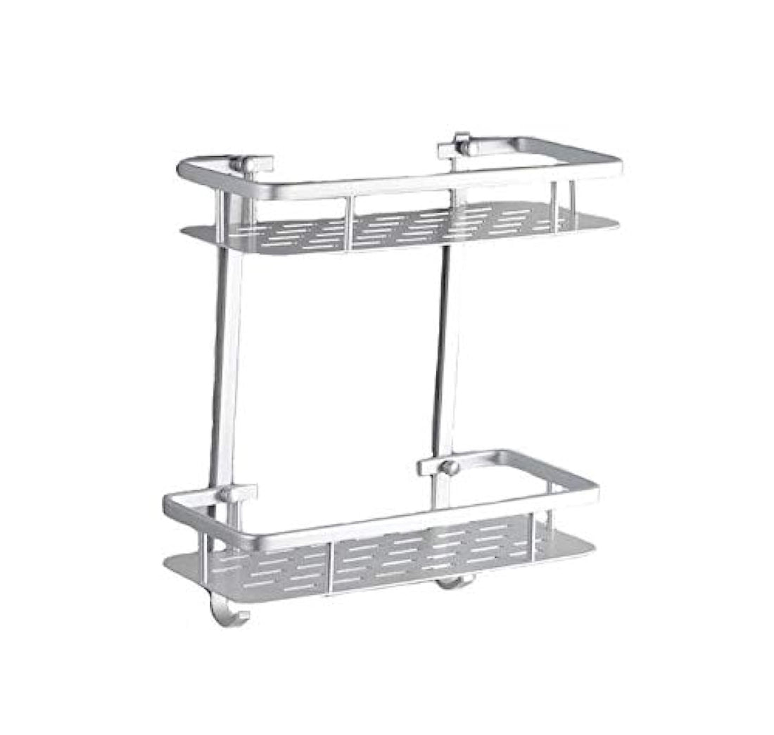 Wall Mounted Bathroom Towel Rail Holder Storage Home Double Rack Shelf Bar With 2 Hooks Square