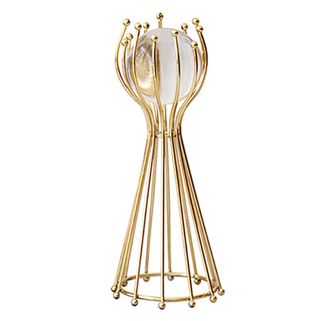 Crystal Ball Sculpture with Gold Metal Stand Statue Crystal Ball Modern Abstract Art Home Decoration Exquisite Stylish Nordic Desk Decoration for Living Room TV Cabinet Office Table Shelf (F)