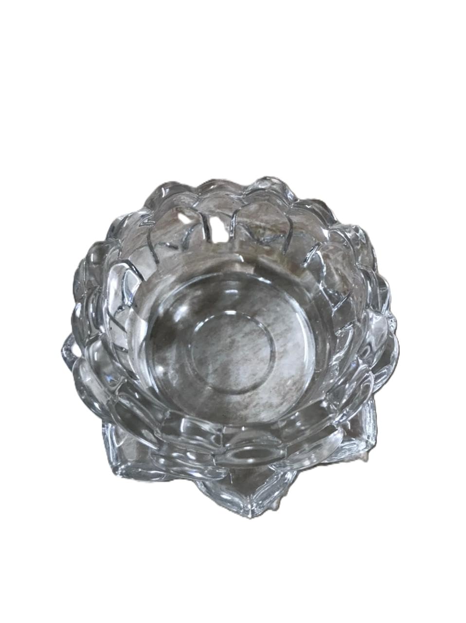 Crystal Candle Holder, Lotus Flower, Clear Glass