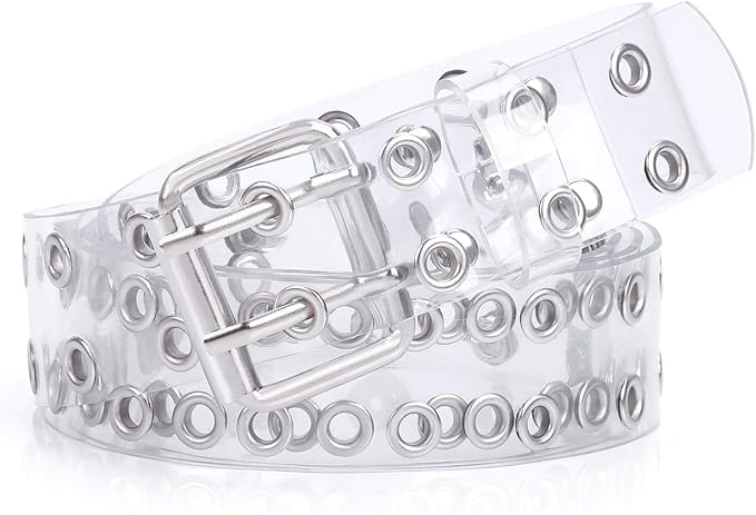 Double Grommet Belt Transparent Holographic Waist Belt for Women Girls Jeans & Dresses (Clear)