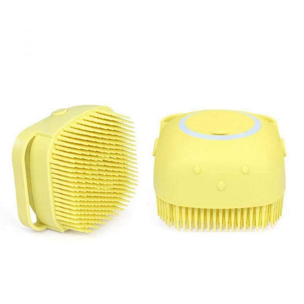 Silicone Massage Both body scrubber, small size silicone bath loofah brush with soap dispenser, Shower Exfoliating Bath Shower Cleaning Brush for Women,Men, kids Sensitive Dry Skin (Pink) (Yellow)