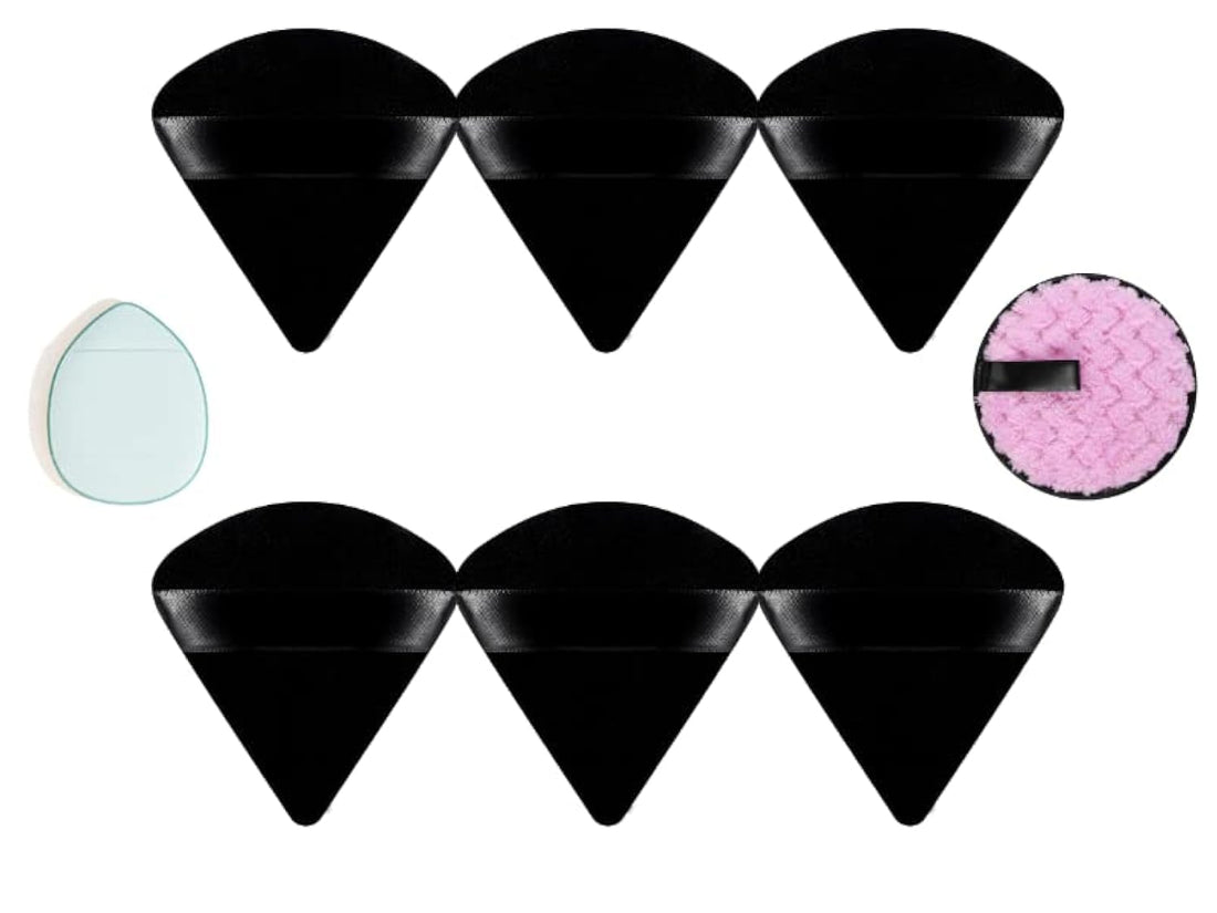 Powder Puff Face Soft Triangle Makeup Puff for Loose Powder Soft Body Cosmetic Foundation Sponge Mineral Powder Wet Dry Makeup Tool With a FREE Makeup Remover Washable Soft Puff (6, black)