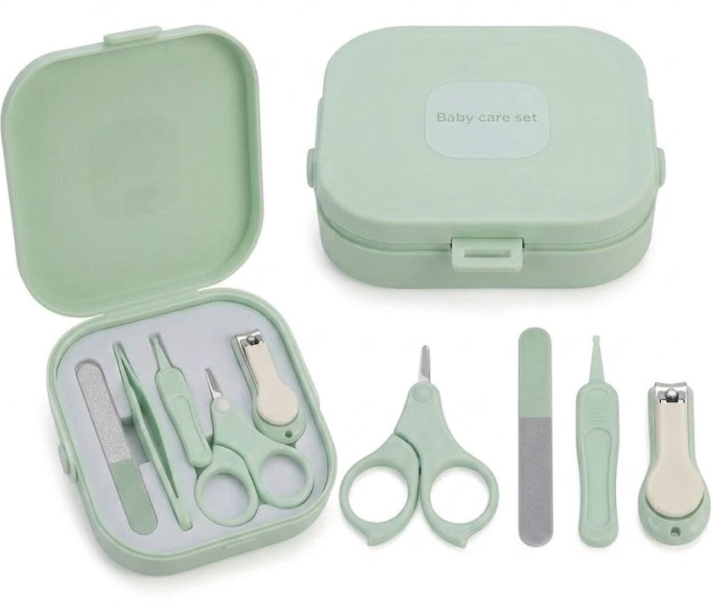 Baby 4 In1 Baby Manicure Pedicure Grooming Set With Protective Case Baby Nail Clippers Scissor Nail Filer & Nasal Ear Tweezers For Newborn Infant Toddler (RANDOM COLOR)