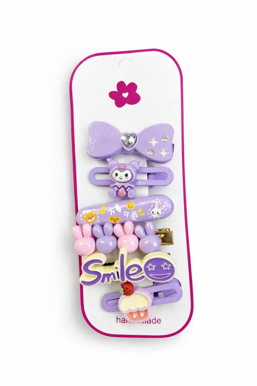 Cute Cartoon Hair Clips for Kids Girls Pastel Bear Rabbit 5-6 Pcs Set Colorful Daily Accessories for School Photography