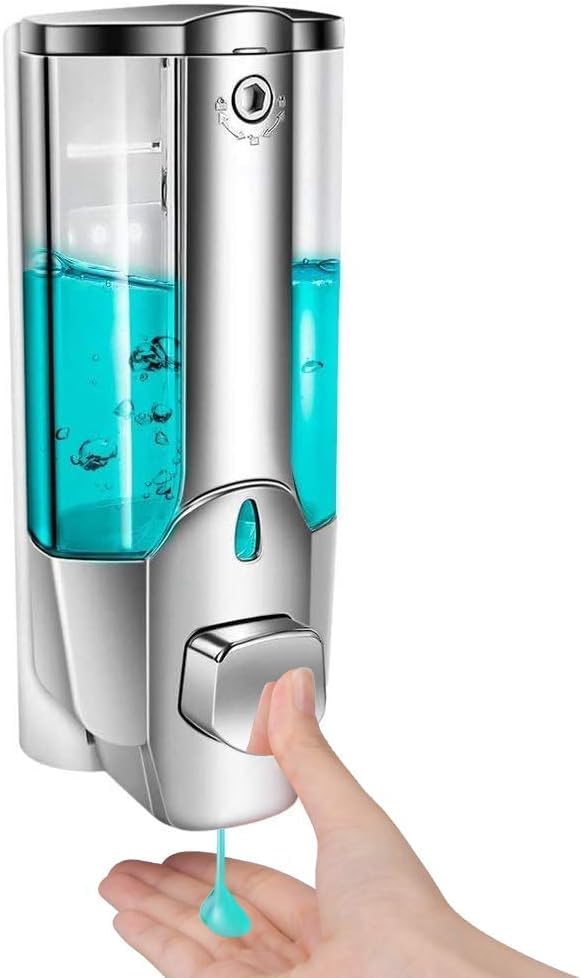 Adhesive Wall Mounted Soap Dispenser 350ml Refillable Hand Soap Pump No Drilling Bathroom Kitchen Shower Liquid Sanitizer Holder Easy Press Durable Space Saving Hygiene Organizer for Daily Use